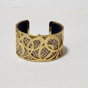 𝅺Brighton Christo Vienna Wide Cuff Bracelet gold and teal leather insert